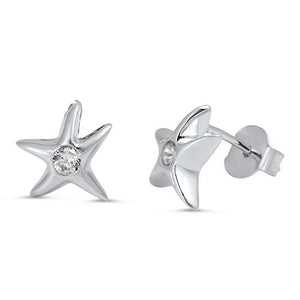 Starfish Post With Crystal Center Stud Earrings