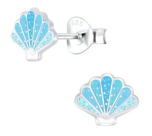 Blue Scallop Shell Post Earrings
