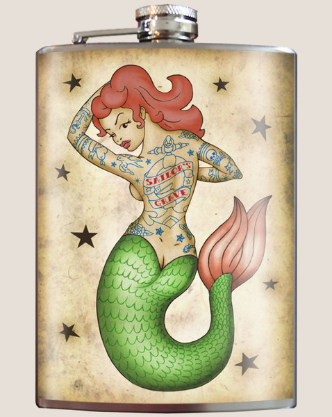 Tattooed Mermaid Flask