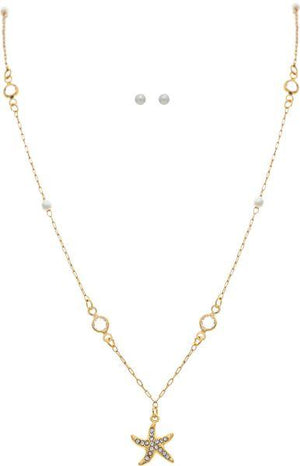Gold Toned Tiny Starfish Necklace Set