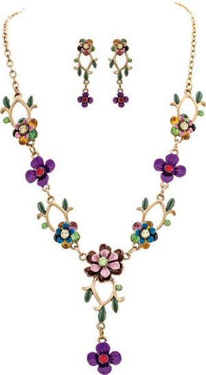 Golden Flower Gems Necklace Set