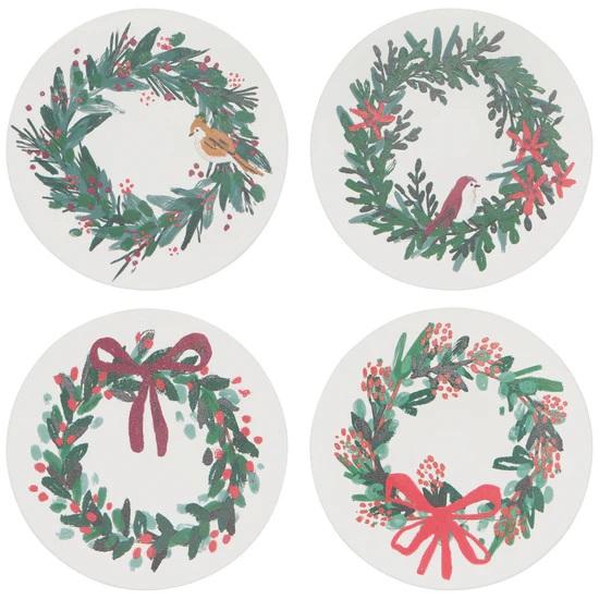 Holiday Wreath Coasters- Set of 4