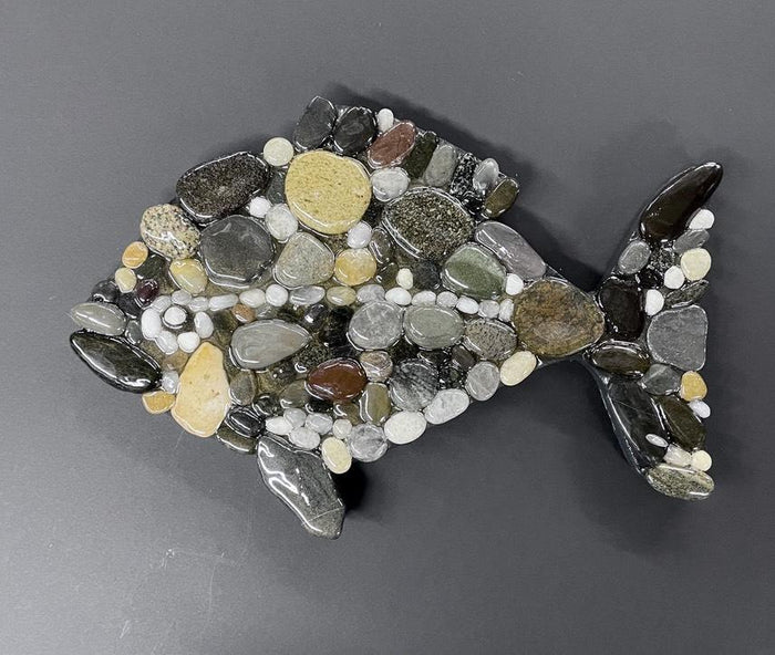 Multicolor Fish Beach Stone Sculpture