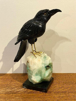 Onyx Raven Carving on Raw Gemstone Base