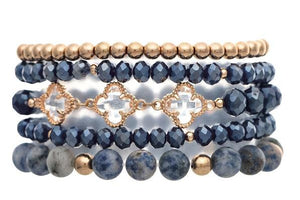 Sodalite & Gold Clover Bracelet Set