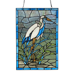 Stained Glass Heron Panel