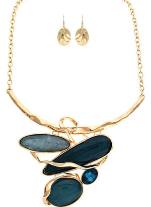 Teal Abstract Cluster Necklace Set