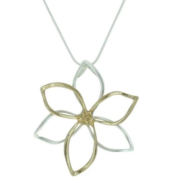 Two Tone Openwork Flower Necklace