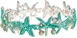 Aqua Starfish and Scallop Shell Bracelet with Crystals