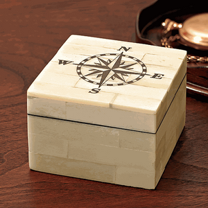 Carved Bone Compass Rose Box