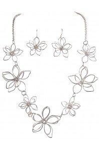 Silver Flowers Necklace Set