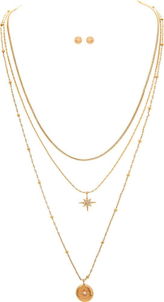 Gold Triple Layer Celestial Necklace Set