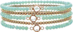 Mint & Gold with Crystals 5 Piece Bracelet Set