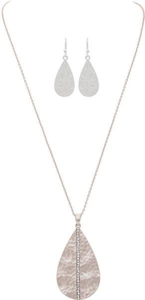 Silver Crystal Teardrop Necklace Set