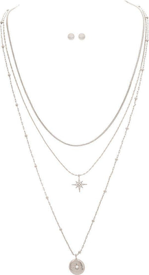 Silver Triple Layered Celestial Necklace Set